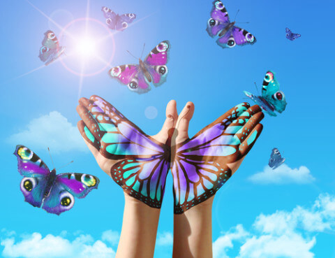 mariposa sobre manos