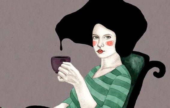 mujer con taza de café