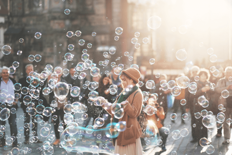 woman popping bubbles