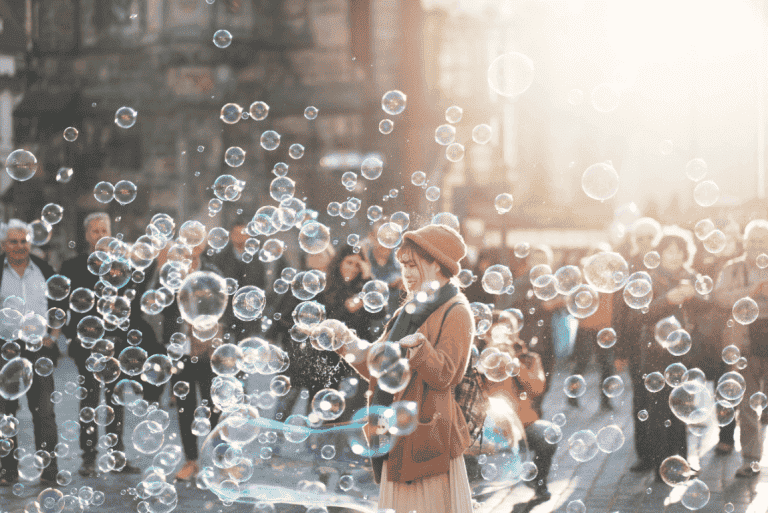 woman popping bubbles