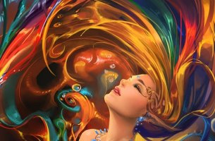 Mujer envuelta en colores