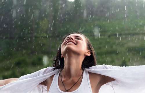 woman in rain