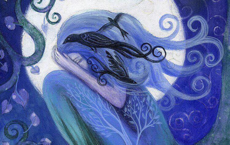 Femme triste dans l âme avec un oiseau dans les cheveux