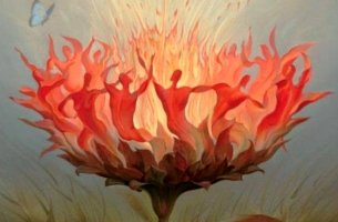 personas bailando dentro de una flor