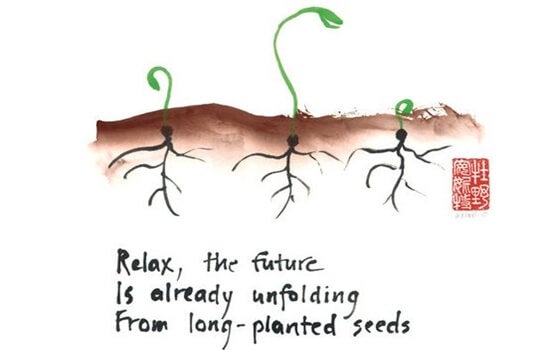 semillas brotando representando un haiku
