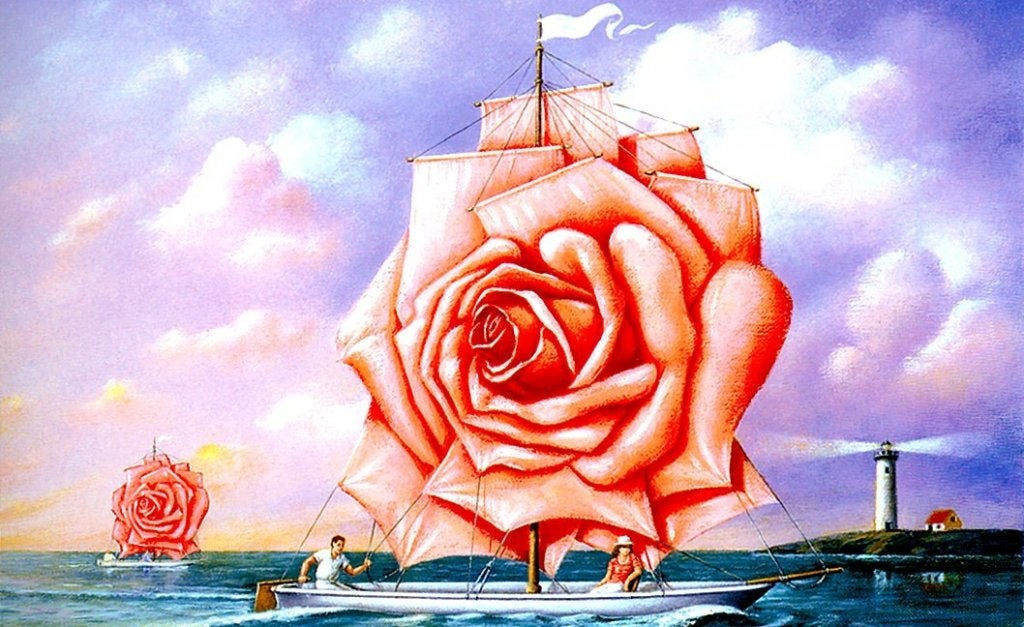 barco con velas en forma de rosa