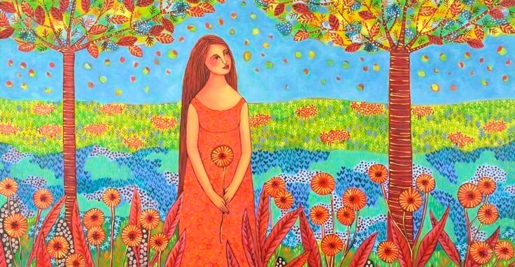 chica en campo de flores