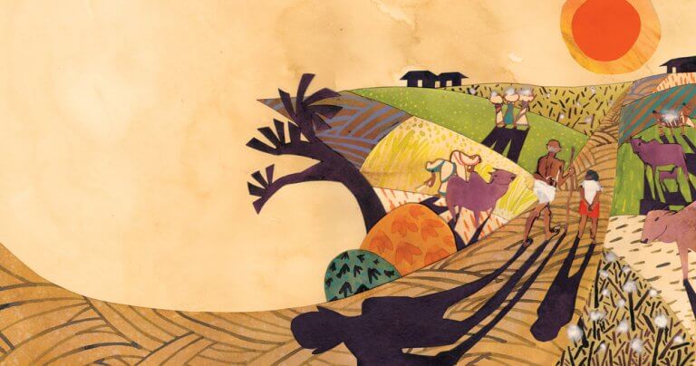 Gandhi ascendiendo por una montaña