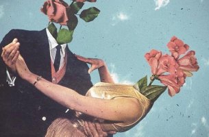 hombre y mujer con flores en la cabeza bailando y pensando en su relación de pareja