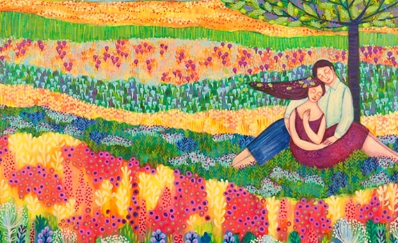 pareja en campo de flores