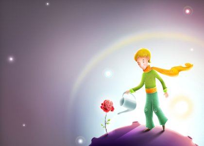 Principito regando una rosa