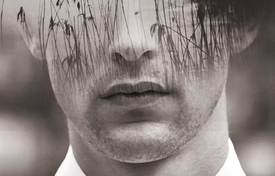 rostro masculino con doble exposición naturaleza