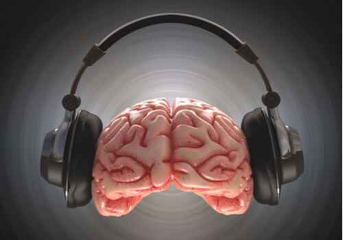 Cerebro con cascos de música