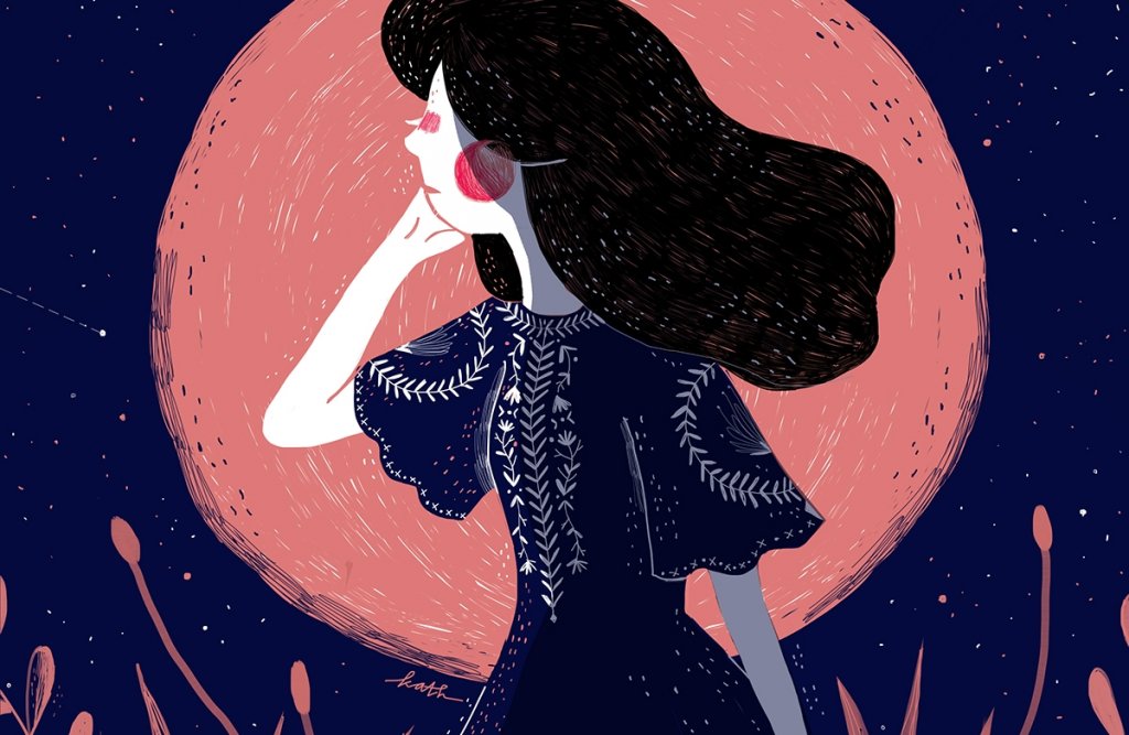 chica con vestido azul pensando en sus actitudes