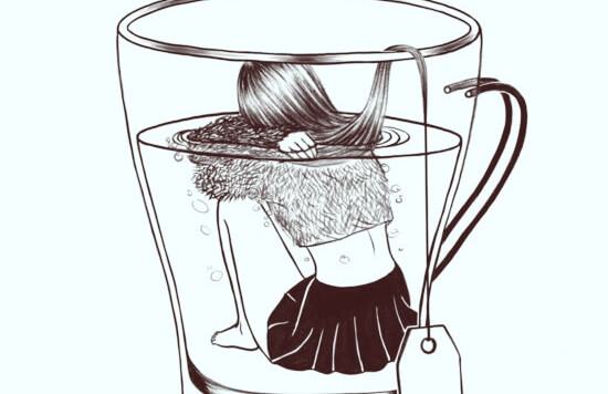 chica con ansiedad en el interior de una taza de infusión