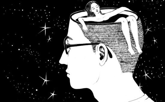 chico con mujer bañándose en su cabeza sufriendo por un amor imposible