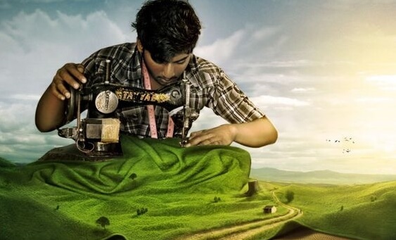 hombre con una máquina de coser construyendo su éxito