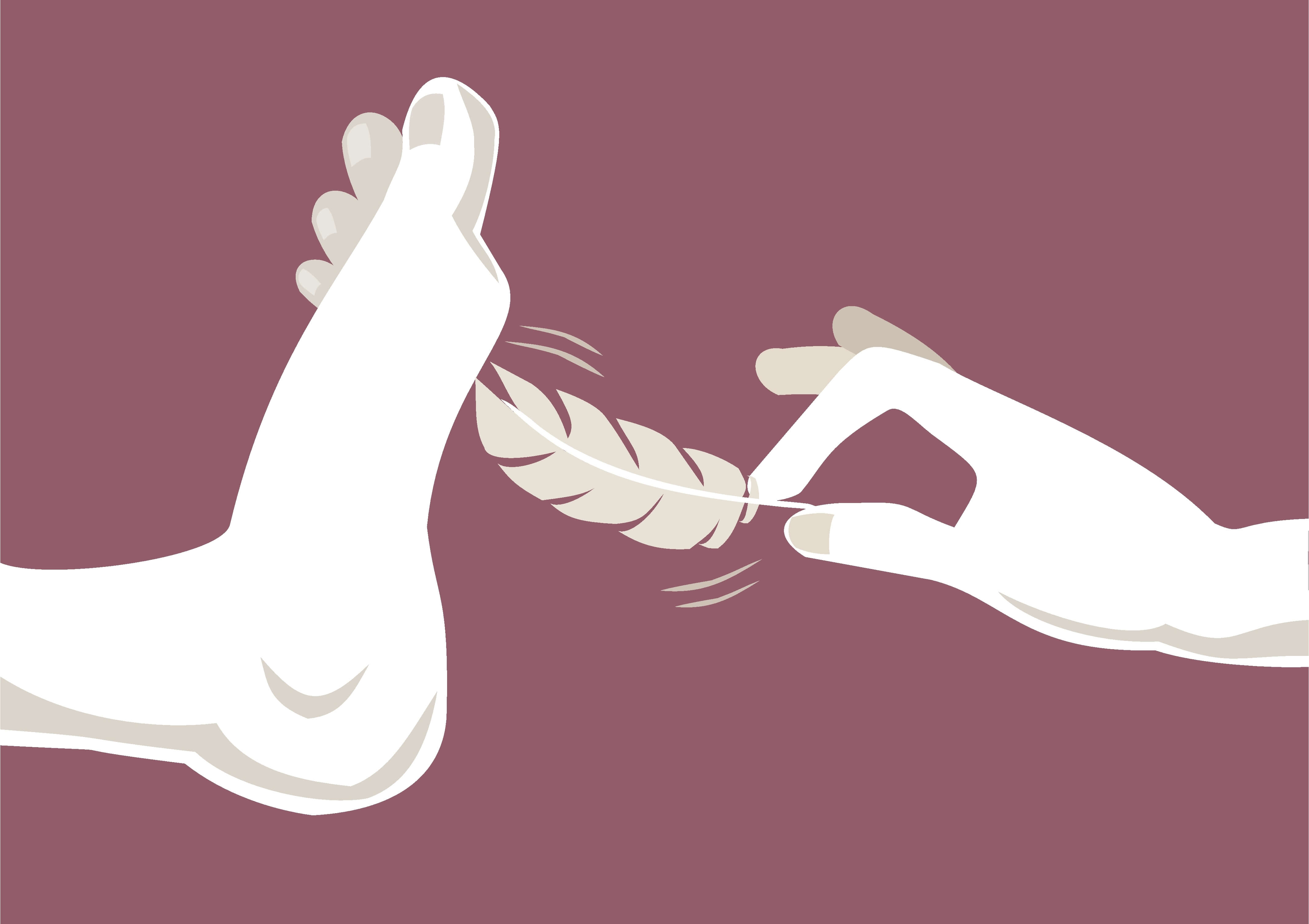 Mano haciendo cosquillas a pie con una pluma