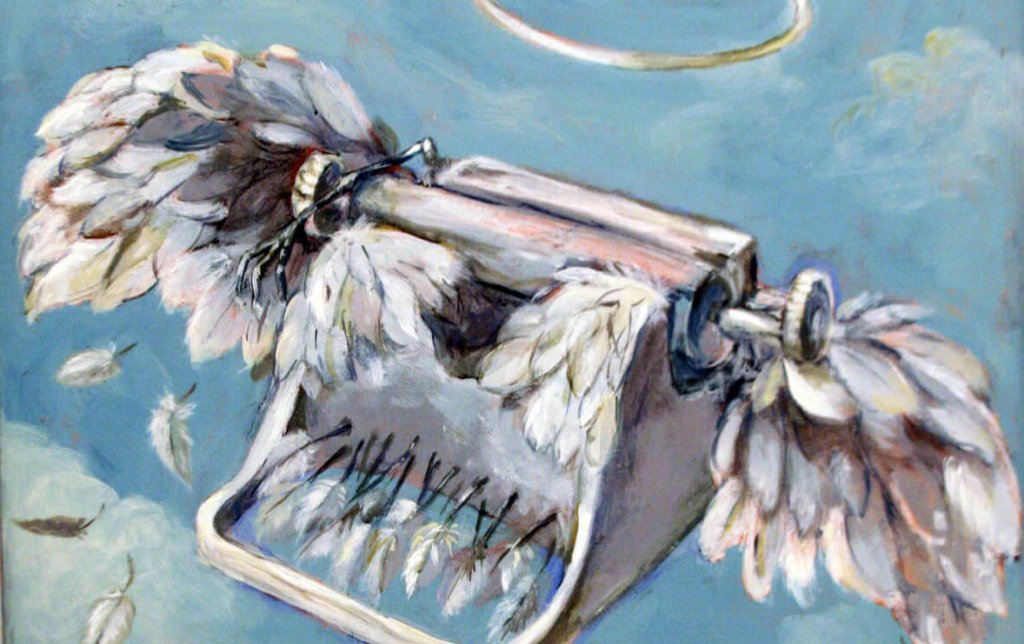 máquina de escribir con alas