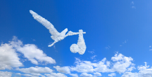 Nube con forma de cigüeña con un bebé