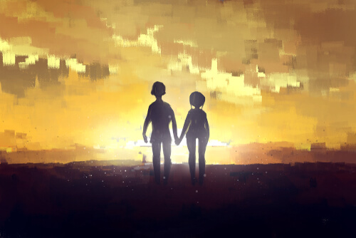 Pareja agarrada de la mano