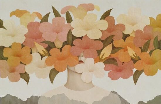 Rostro con hilera de flores
