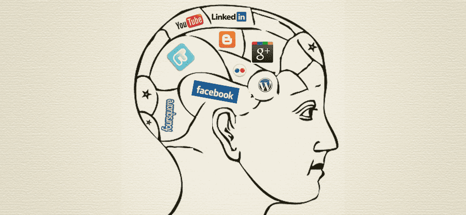 Cerebro con redes sociales representando el efecto de las nuevas tecnologías