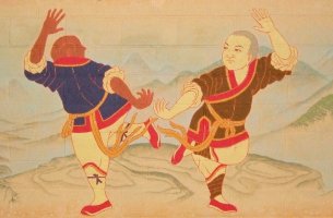 Dibujo de hombres haciendo artes marciales