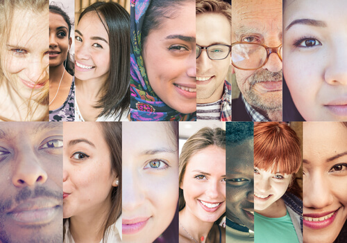 Mosaico con fotos de personas de diferentes razas