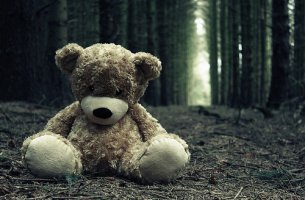 Oso abandonado que representa el tabu del suicidio infantil