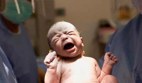 bebé que acaba de nacer llorando