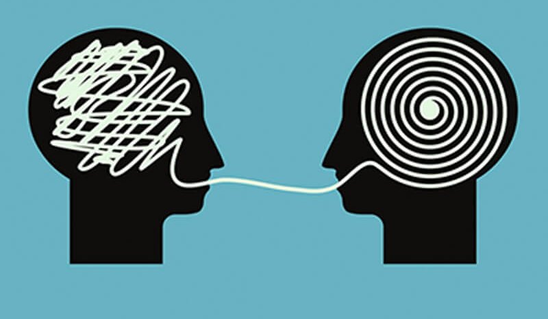 Faces connected by threads representing people who speak fast