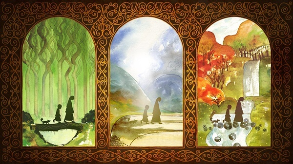 Triptico sobre el paso de la vida para representar los proverbios celtas