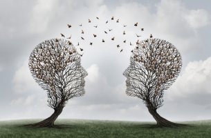 Dos árboles con formas de cabezas de personas para representar la cognición social