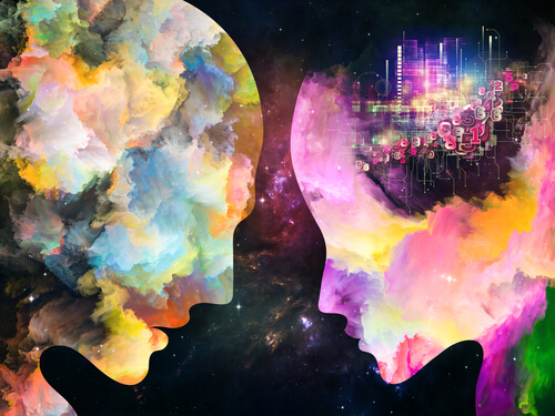 Hombre y mujer con colores para representar el despertar de la conciencia