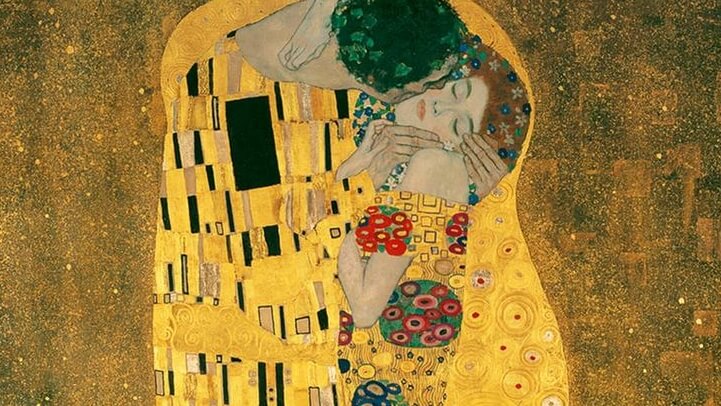 obra de Klimt representando la anatomía de un beso