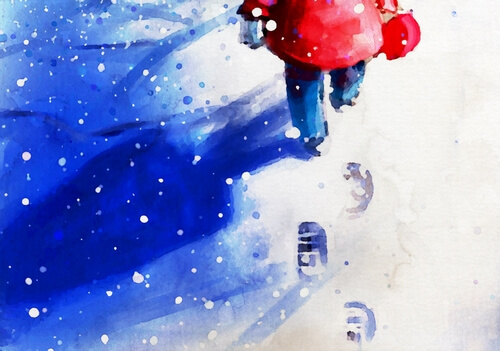 Niña andando por la nieve