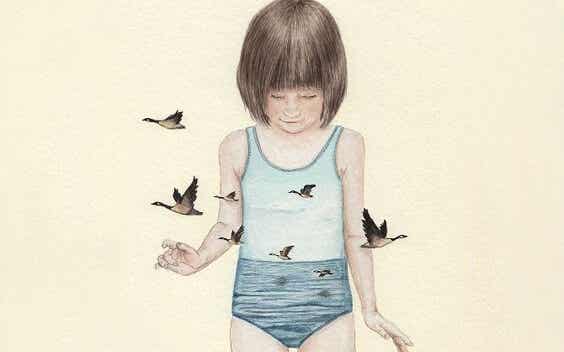 niña con pájaros alrededor representando la formación de nuestra autoestima
