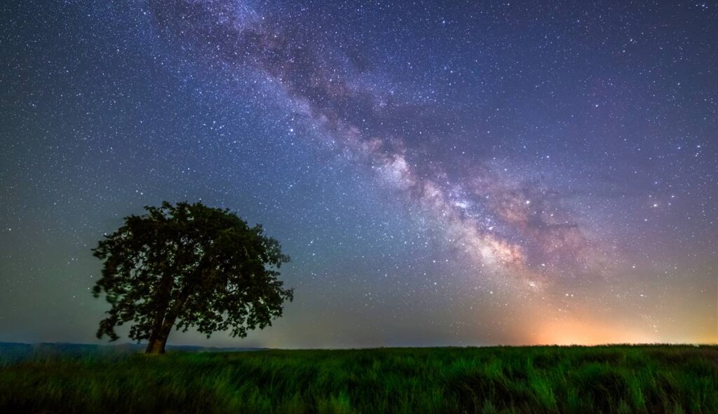Arbre devant la Voie lactée symbolisant l'effet de la thérapie de l'espoir