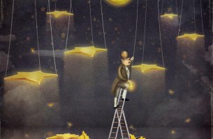 Hombre subiendo a las estrellas