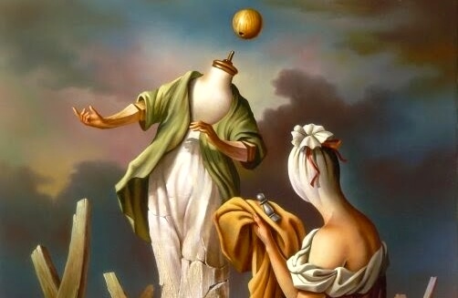 maniquí sin cabeza junto a mujer simbolizando el complejo de castración