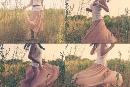 Mujer bailando en el campo