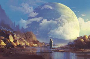 Mujer mirando a la luna para representar la utopía