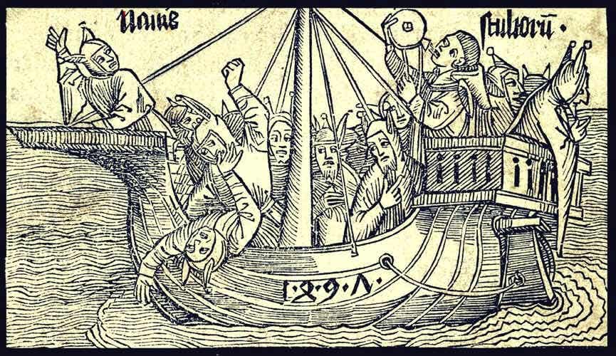 grabado simbolizando el mito de la nave de los locos