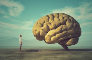 Hombre frente a un cerebro