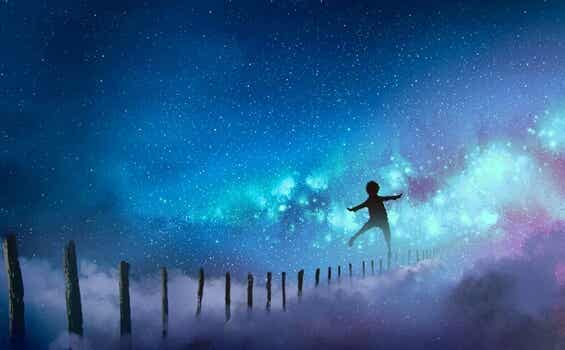 niño cruzando barreras en el cielo representando el deseo de haz algo que te dé miedo