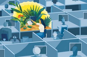 chica que practica el mindfulness en el trabajo