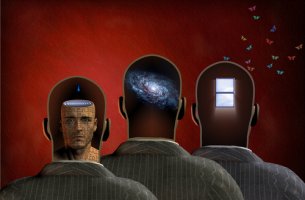 Tres cabezas de hombres para representar el cerebro triuno