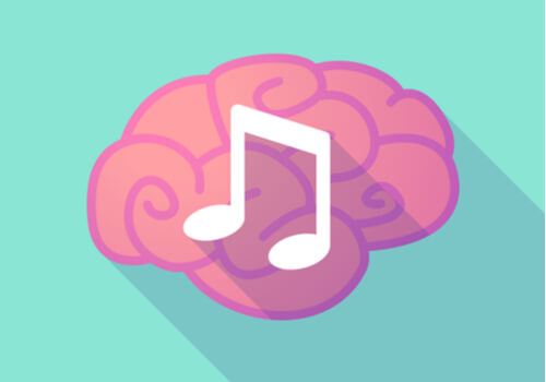 Cerebro con nota musical para representar la interiorización de mensajes a través de la música