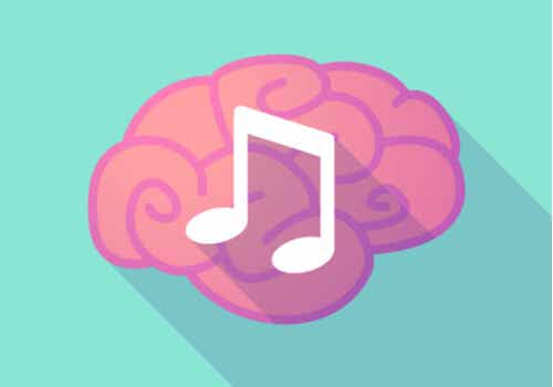 Cerebro con nota musical para representar la interiorización de mensajes a través de la música